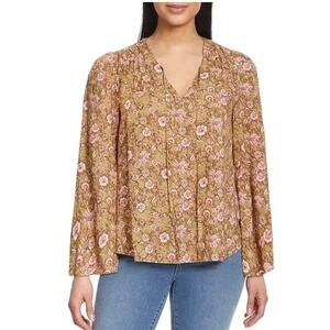 Jessica Simpson Floral Print Blouse V-Neck Long Sleeve Casual Top Size L /#5431‎